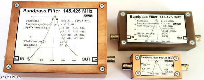 verschiedene Filterabmessungen und Grundschaltungen