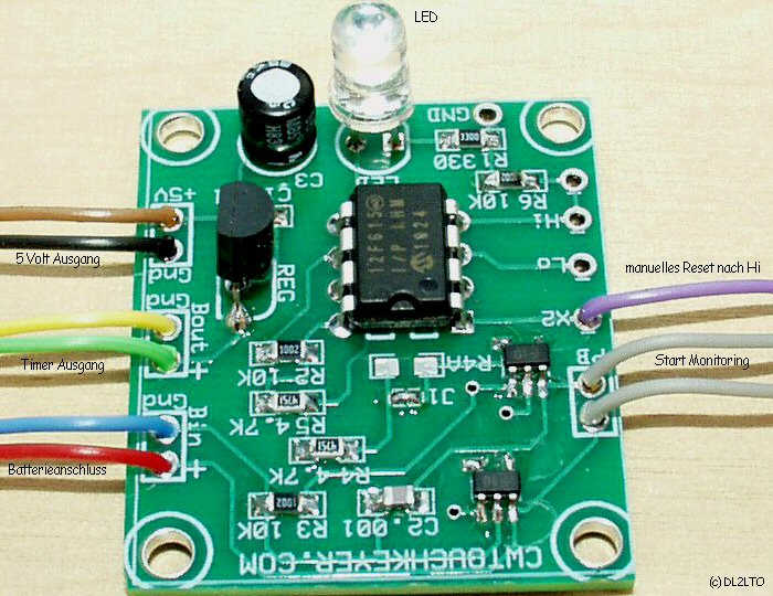 fertig bestückte, funktionsfähige Platine mit Anschlüssen