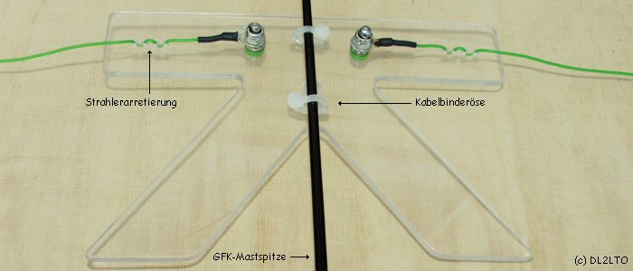 'K' Mittelisolator auf einer GFK-Spitze gesteckt ...