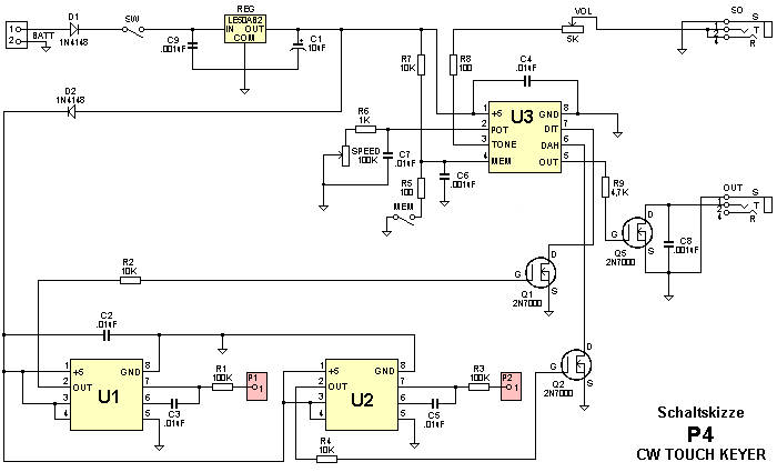 Schaltskizze, P4 CW TOUCH PADDLE KEYER ...