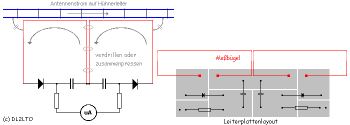 Schaltung und Platinenskizze zum Detektor
