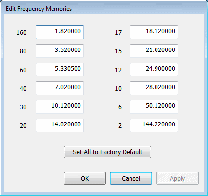 Menü Edit Frequency Memories