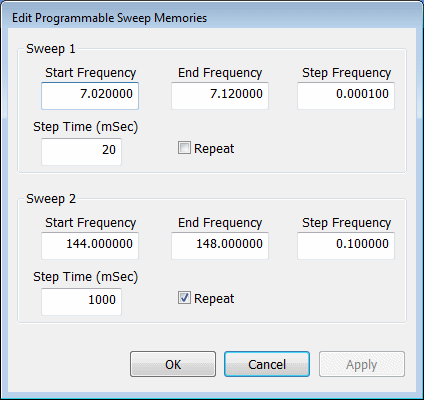 Menü Edit Sweep Memories