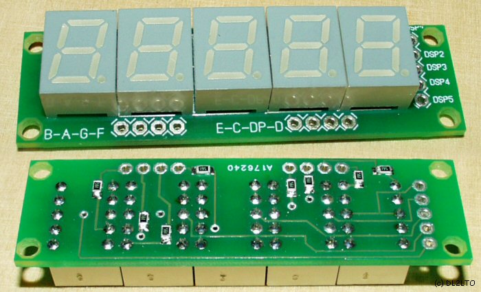 Anzeiplatine, Bestückungs- und Lötseite Anzeiplatine, Bestückungs- und Lötseite