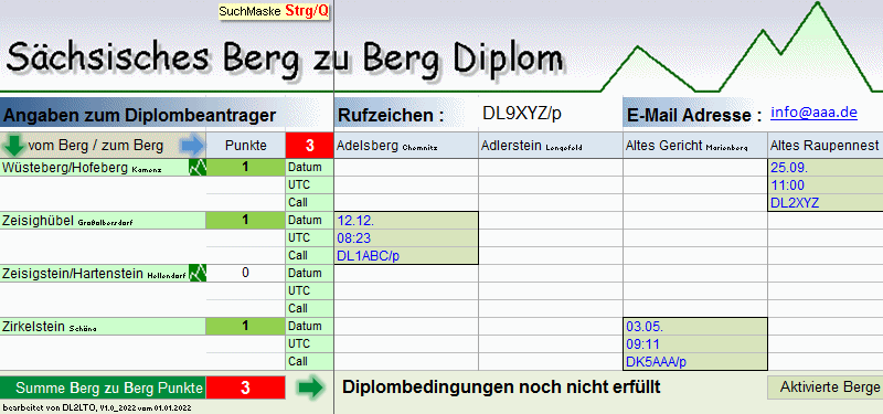 Ausschnitt aus der Abrechnungsvorlage zum Sächsischen Berg Diplom Ausschnitt aus der Abrechnungsvorlage zum Sächsischen Berg Diplom